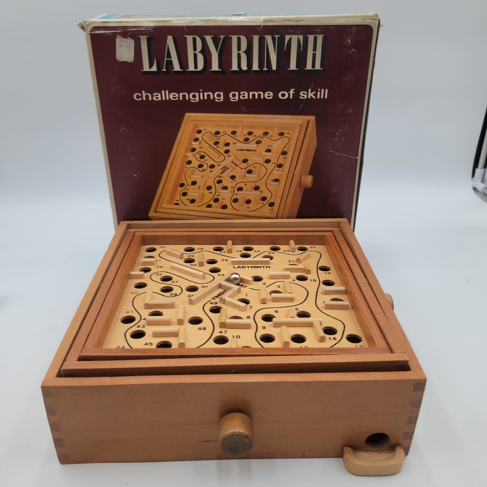Vintage Reiss Labyrinth Wooden Balance Board Maze Game with Box and Ball
